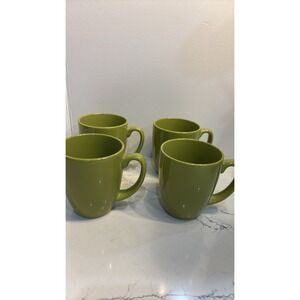 Set of 4 Corelle Coordinates Lime Green Stoneware Mugs 12 oz